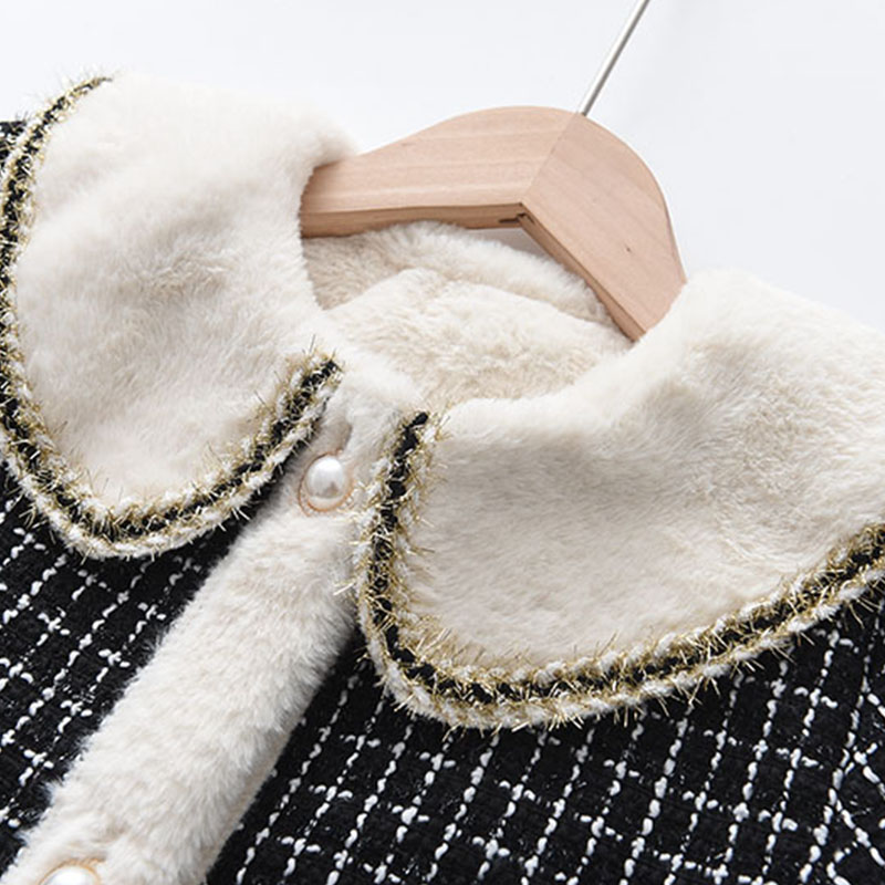 Girls Princess Coats Thick Fur Jackets Children Plaid Clothes Little Girls Tweed Cute Clothing 2-7 Years