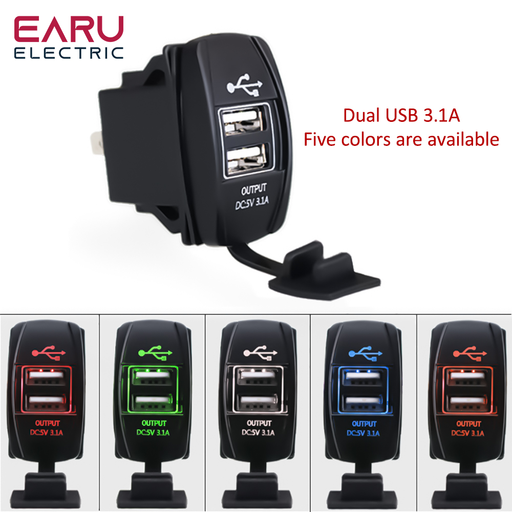 Earu 12-24V Dual Usb Auto Motorfiets Oplader 5V 3.1a Universele Auto Oplader Voor Auto Motorfiets Elektrische Auto Atv Boot