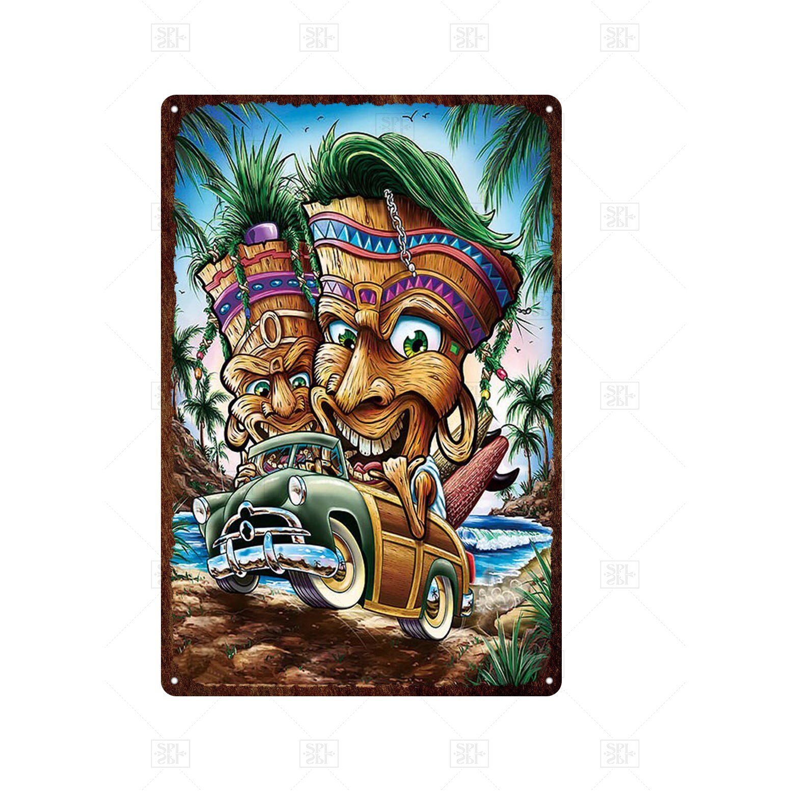 Tiki Bar Wall Decor Metal Sign Plaque Metal Summer Tiki Sign Metal Plate for Tiki Bar Beach Bar Decorative Iron Painting: TH3856