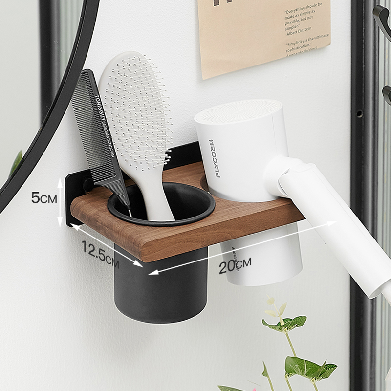 Bathroom Wall Mount Hair Dryer Holder Hair Care & Styling Tool Organizer, Farmhouse Wooden Beauty Hair Appliance Holder