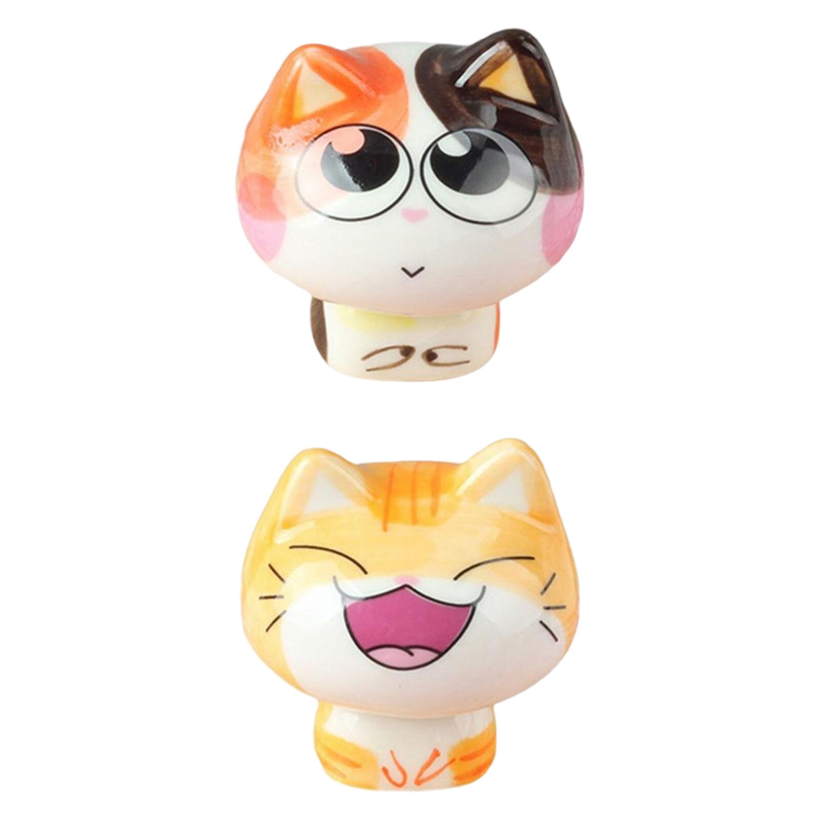 Porcelain Cute Cat Sculpture Statue Home Office Desktop Decoration 6x6.5cm