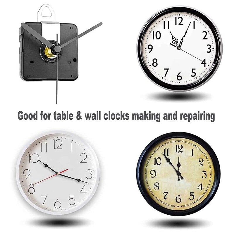 2Pcs High Torque Silent Clock Movement Mechanism with 4 Different Hands DIY Quartz Motor Kit Repair Parts Replacement