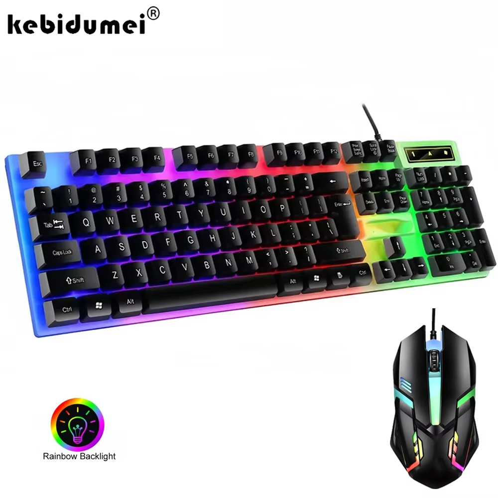 Bedraad toetsenbord en muis Set USB Lichtgevend mechanisch toetsenbord Muizenset 104key Gaming-toetsenbord voor pc Laptop Computerspel Kantoor