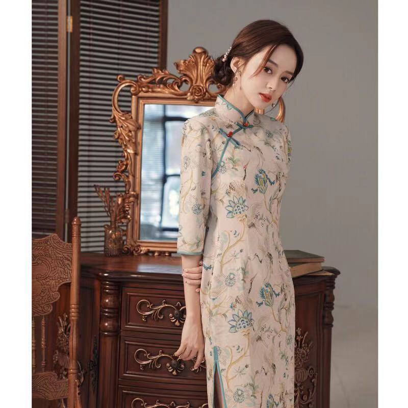 Qipao chino para mujer, vestido de media manga para chica joven, estilo Retro, de la antigua Shanghai, mejorado,
