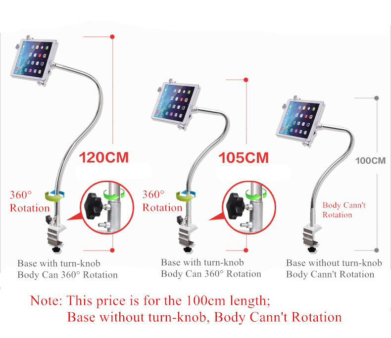 Flexible Full Metal Tablet Holder Long Arm 100cm Screen 360 Rotation Support 4-11 inch Mobile Phone Lazy Stand for iPad Mini