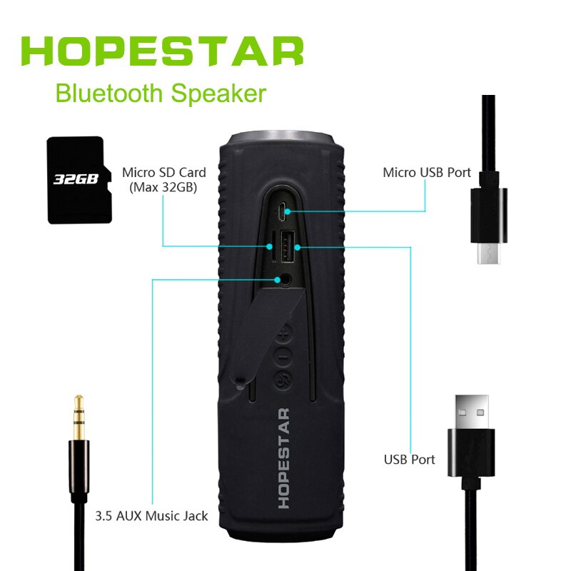 HOPESTAR P3 Altoparlante Senza Fili di Bluetooth Subwoofer Bike Impermeabile Stereo di Sostegno TF AUX FM con la banca di potere esterna torcia elettrica