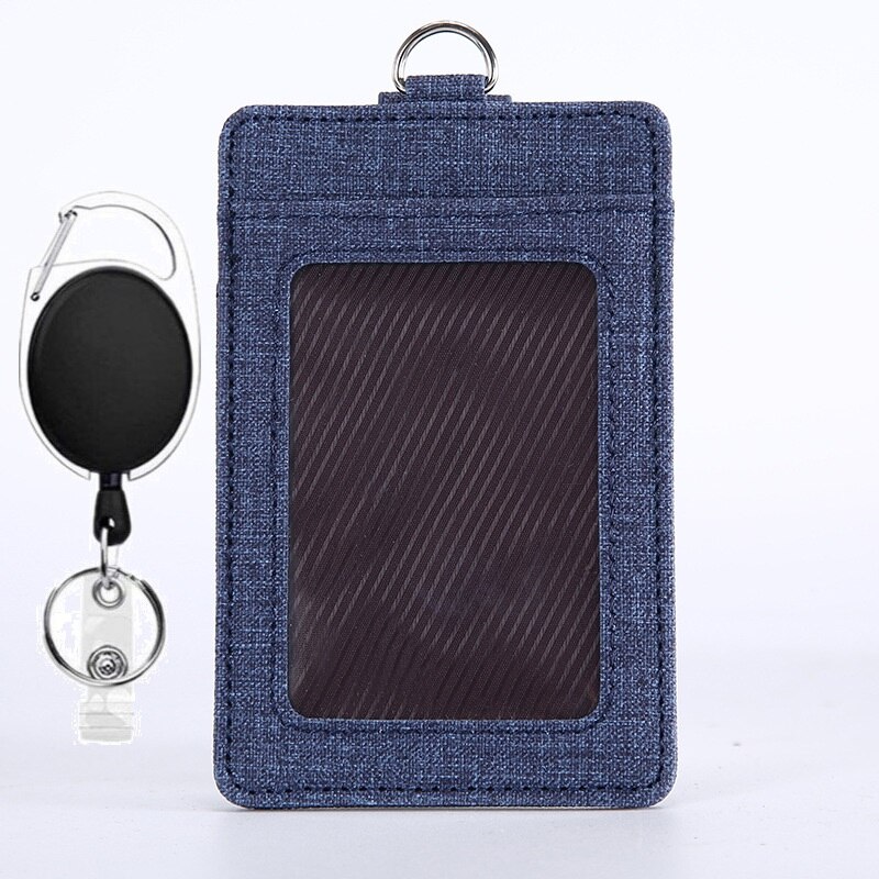 1 stks Intrekbare ID Badge Houder PU Leer Porte Bus Pass Case Cover Transparant Mannen vrouwen Bank Creditcardhouder kaarthouder: Donkerblauw