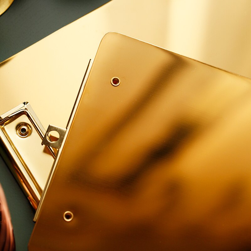 Gold Stainless Steel Menu Folder Document File Folder A4/B5/A5 Board Clip Student Stationery Writing Hard Board