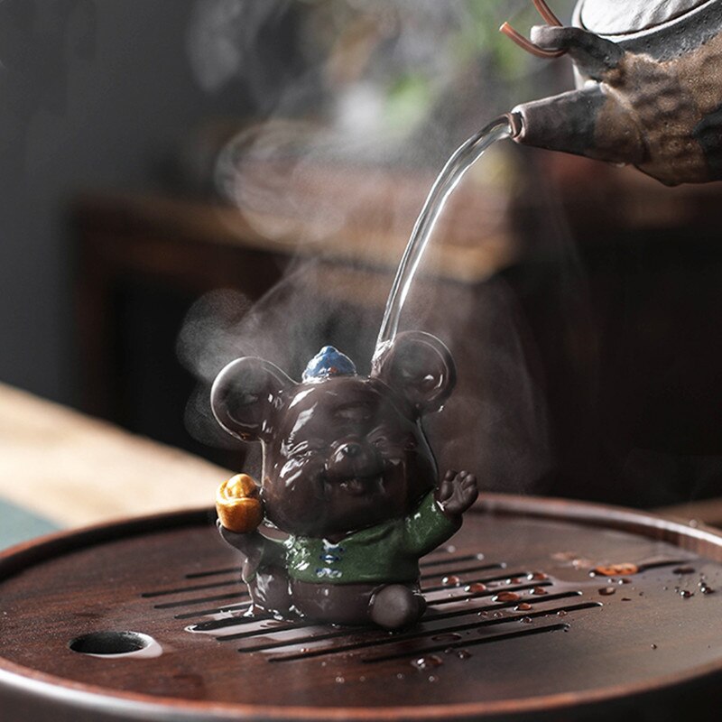 Purple Clay Tea pet Lucky Mouse Animal Statue Ornament Handmade Sculpture Crafts Home Tea Set Decoration Garden Art