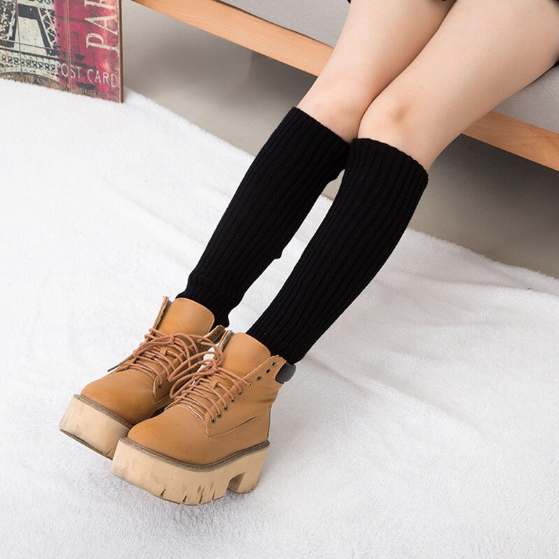 Calentadores deportivos de seguridad para mujer, calentadores largos de punto, calentador de piernas, calcetines de tubo de felpa suave, novedad, Invierno: black