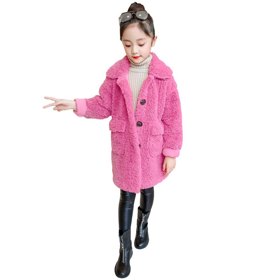 Babymeisjesjas met omslagkraag, 2 kleuren, wollen jas, winterjas voor kinderen, lentejas, herfstjas voor peuters en meisjes, bovenkleding: Roze / 12