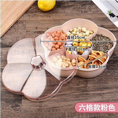 Boîte de rangement de bonbons en forme de pétale de fleur, conteneur rotatif pour aliments, noix, organisateur de bonbons: Six cells pink