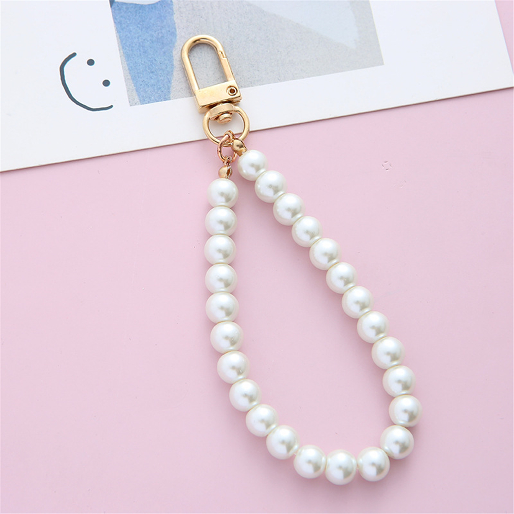 LLavero de perla simulada para Aorpods, colgante para bolso, llavero con cuentas para mujer, accesorios de joyería DIY para teléfono móvil