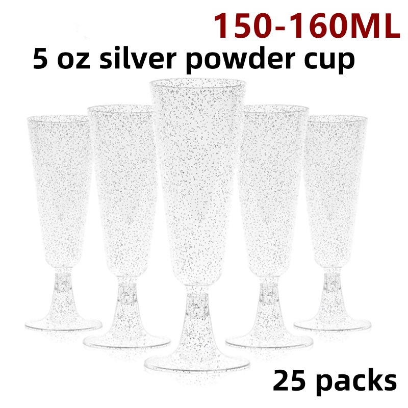 25 Champagne Glasses Disposable Cocktail Glasses Plastic Red Wine Glasses Tall Glasses Gold Powder Martini Glasses Party Bar: MULTI