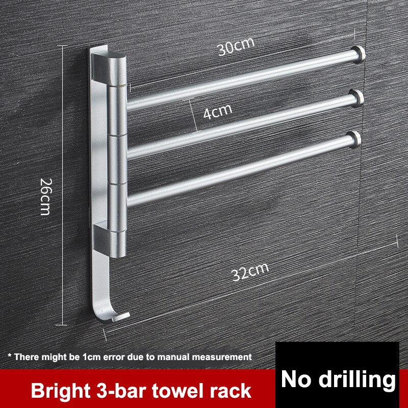 Aluminium 2/3/4/5-Bar Handdoek Hanger Badkamer Handdoekenrek Draaibare Handdoek Houder Ruimte Keuken plank Papier Opknoping Muur Gemonteerd: Silver 3-bar