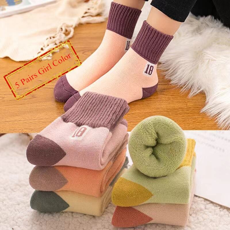 [Simfamily] 5 par skarpety dziecięce dla dziewczynek chłopcy bawełniane dziecięce dziecięce skarpetki dla niemowląt kreskówka grube i ciepłe