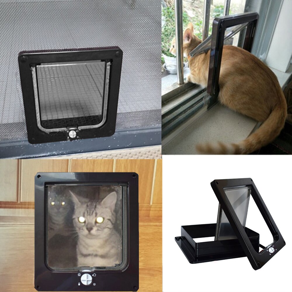 4- vägs låsbar kattdörr husdjursdörr 4 -vägs säker kattgrind dörr katt kattungegrind abs plast l djur litet husdjur hund grindlucka