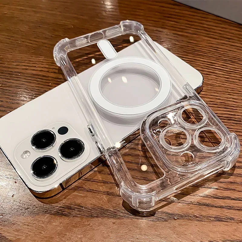 Luxe Magsafe Hoge Transparantie Telefoon Case Voor IPhone 16 15 14 13 12 11 Pro Max Plus Sterke Magnetische Draadloze Opladen cover