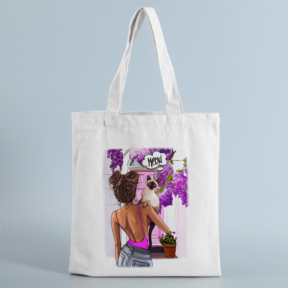 Mode Canvas Shopping Tassen Vrouwen Handtassen Mom Leven Eco Herbruikbare Doek Student Boek Tassen Dames Vrouwelijke Casual Shopper Tas: B0266-TBWH-M