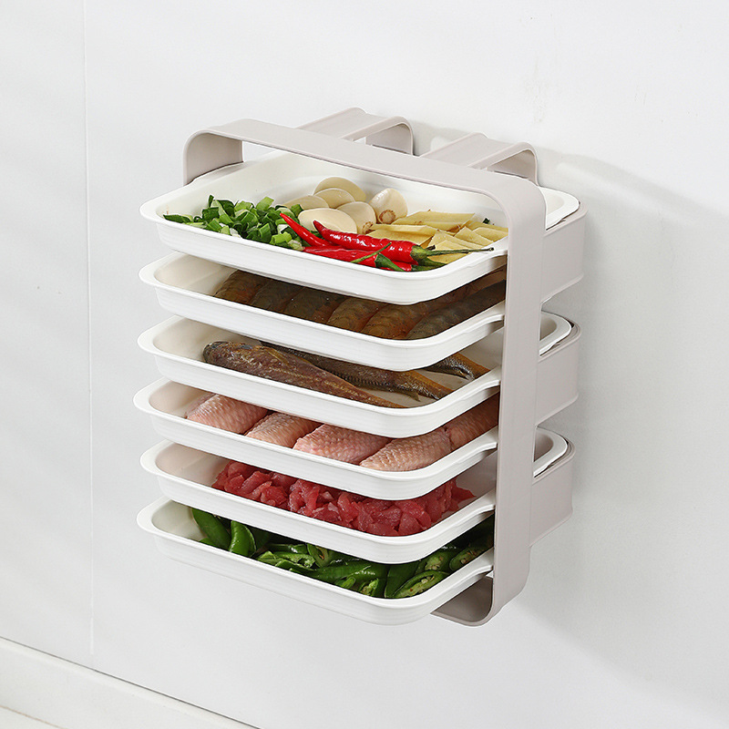 Kitchen side dish plate multi-layer superimposed vegetable plate household countertop space-saving wall-mounted rack plate sets: Coffee color 6 layer