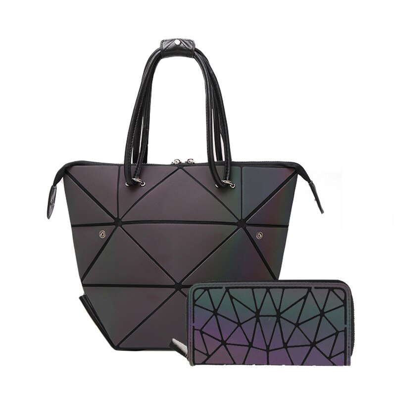 Conjunto luminoso de bolsos cruzados con formas geométricas para mujer, bandolera con cadena para mujer: Handbag 2Pcs B