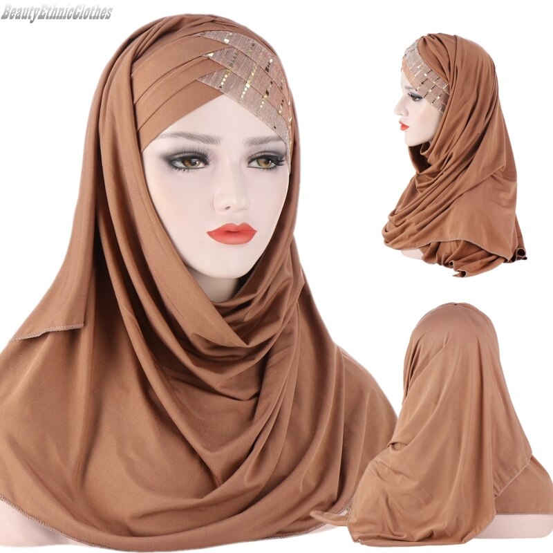 One Piece paillettes donne musulmane Hijab Amira copertura completa foulard sciarpa scialle lungo turbante velo Khimar copricapo arabo islamico