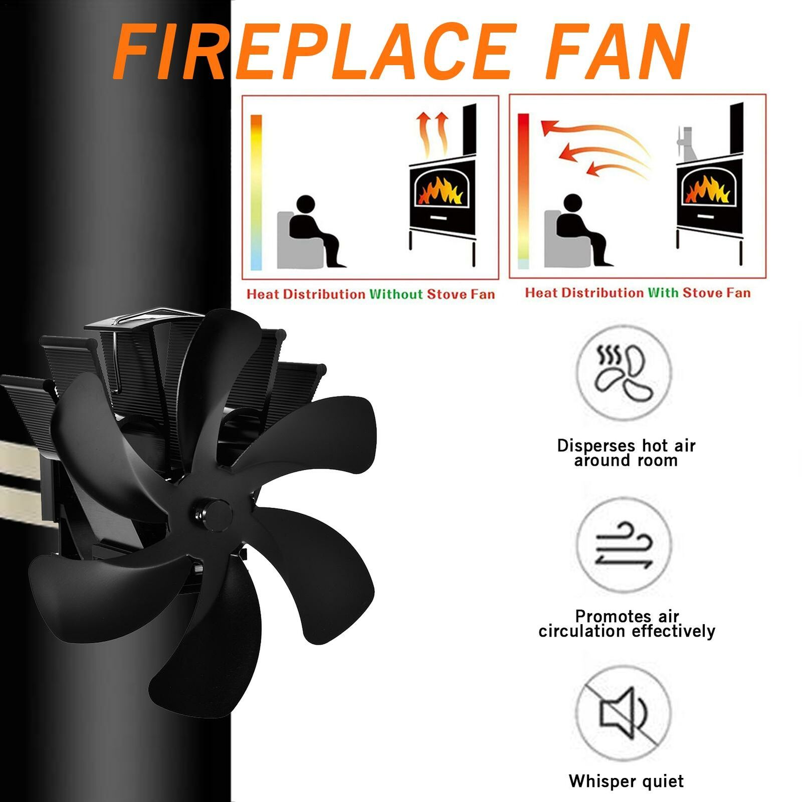 Upgraded 6 Blade Fireplace Fan Heat Powered Stove Fan for Wood Log Burner Fireplace Eco Friendly Efficient Heat Distribution Fan