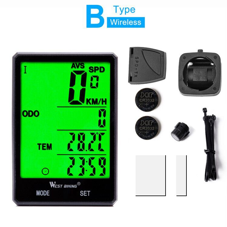 WEST BIKING Waterproof Bicycle Computer Wireless And Wired MTB Bike Cycling Odometer Stopwatch Speedometer Watch LED Digital: B-Type wireless