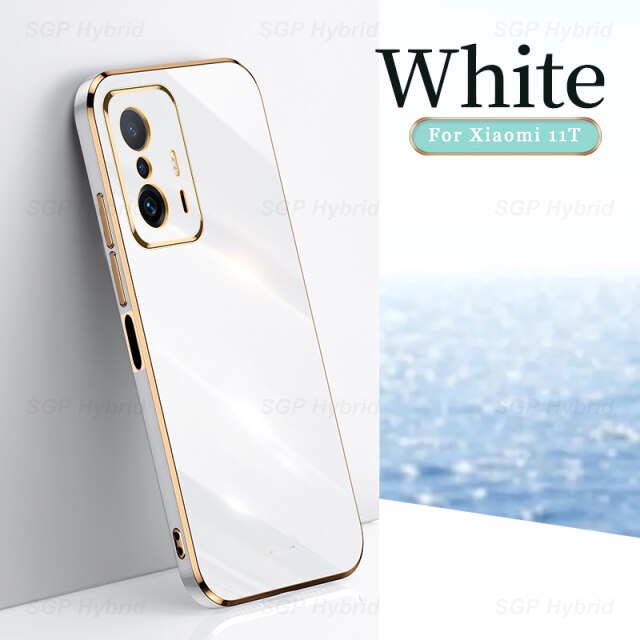 Para xiaomi mi 11 t pro chapeamento caso protetor xiomi xaomi xiami mi 11tpro 11 t mi11t t11 silicone macio à prova de choque capa fundas: For Mi 11T / White 2