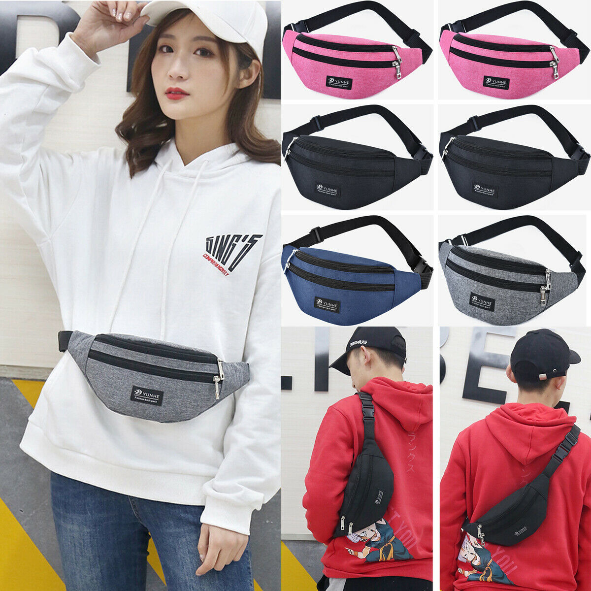 Uk Mannen Vrouwen Taille Fanny Pack Sport Reizen Riem Rits Taille Tas Crossbody Bag