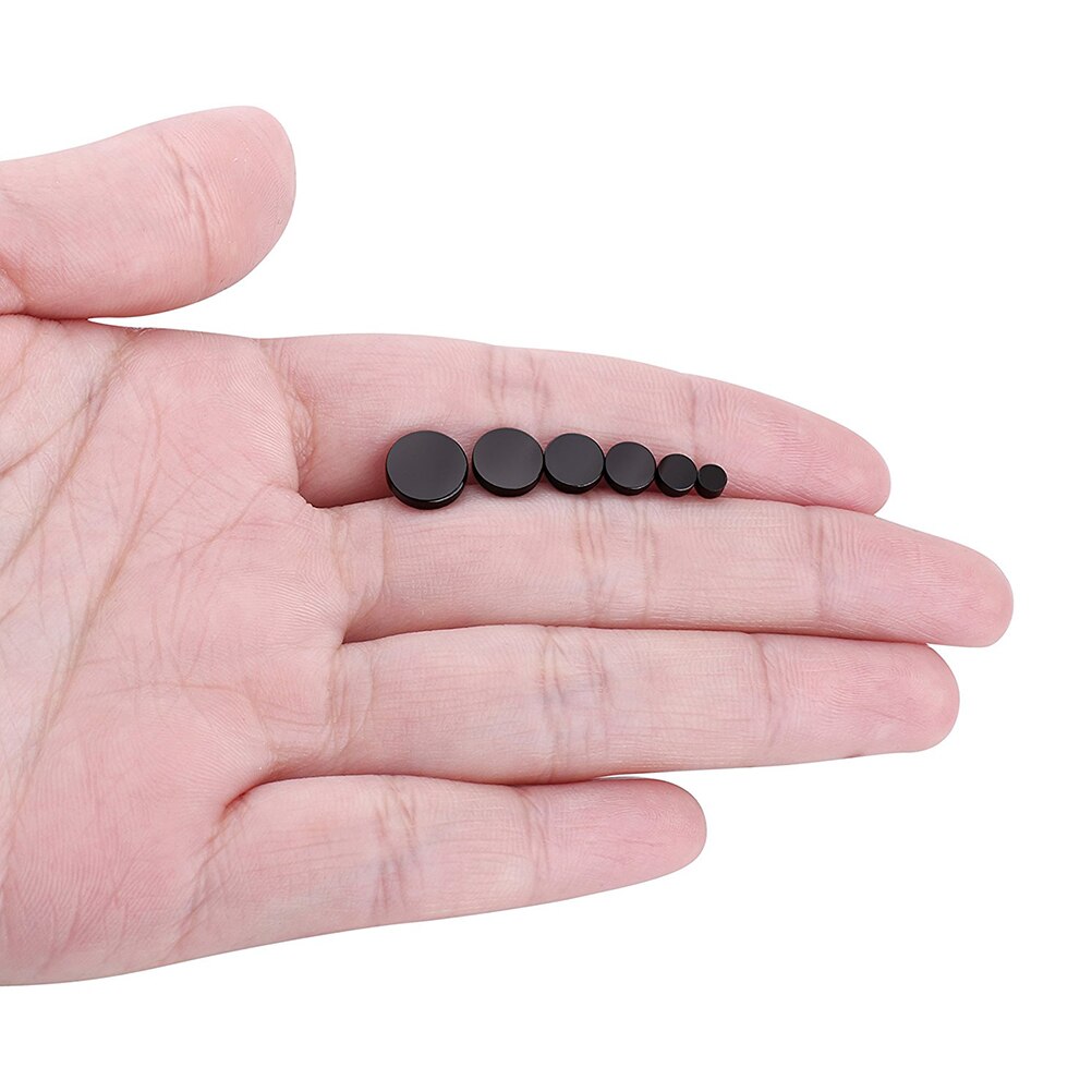 6 par de aço cirúrgico oblate orelha piercing brincos parafuso prisioneiro com tamanho 3mm 4mm 5mm 6mm 7mm 8mm para decoração de jóias de ouvido masculino (preto)