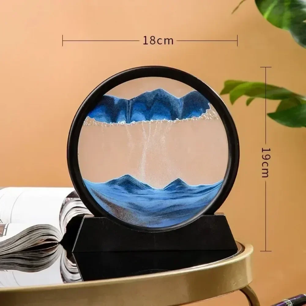 Reloj de arena 3D, arena movediza móvil, imagen artística de arena, cristal redondo, paisaje de arena de aguas profundas, pintura artesanal que fluye, de decoración del hogar para oficina