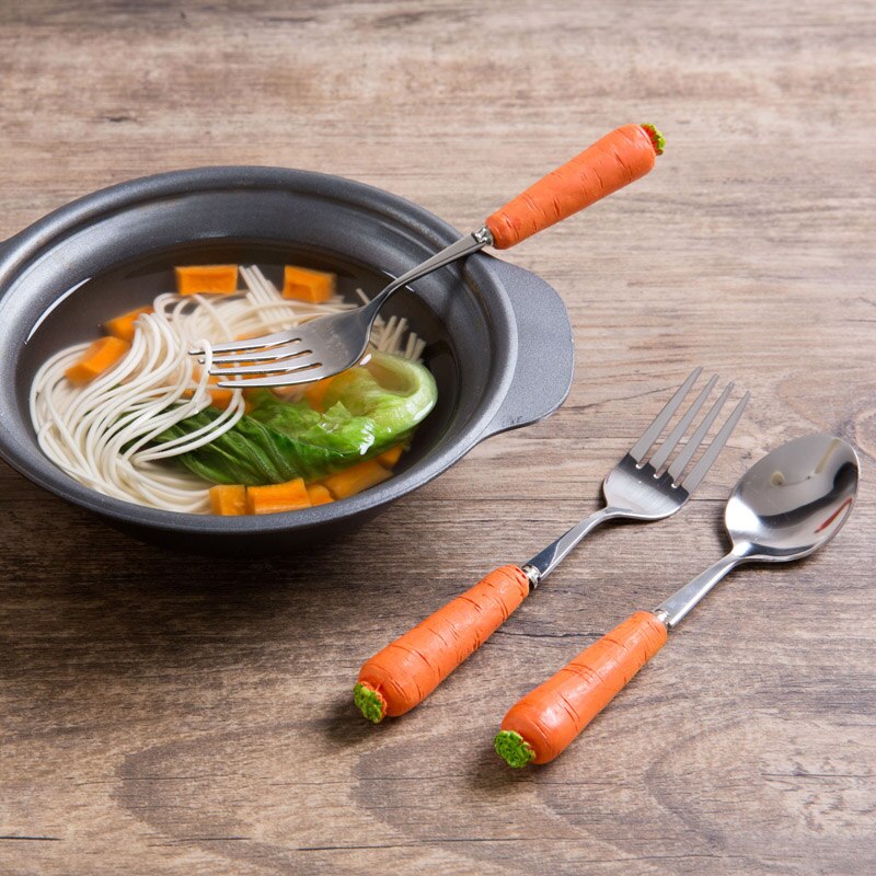 Stainless steel long kid spoon set fork soup spoon stirring coffee tea fruit fork Dinerware sets for children lunch dinner