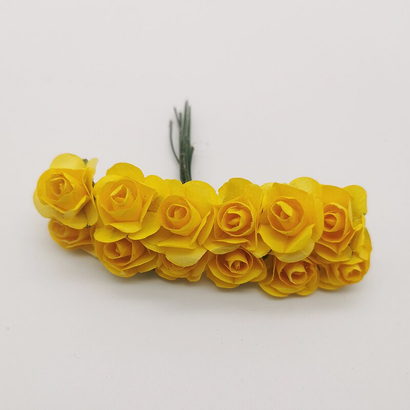 12 stk mini blomsterhode kunstig papir blomster rose brukt til bryllupsfest håndverk dekorasjon 19 farger