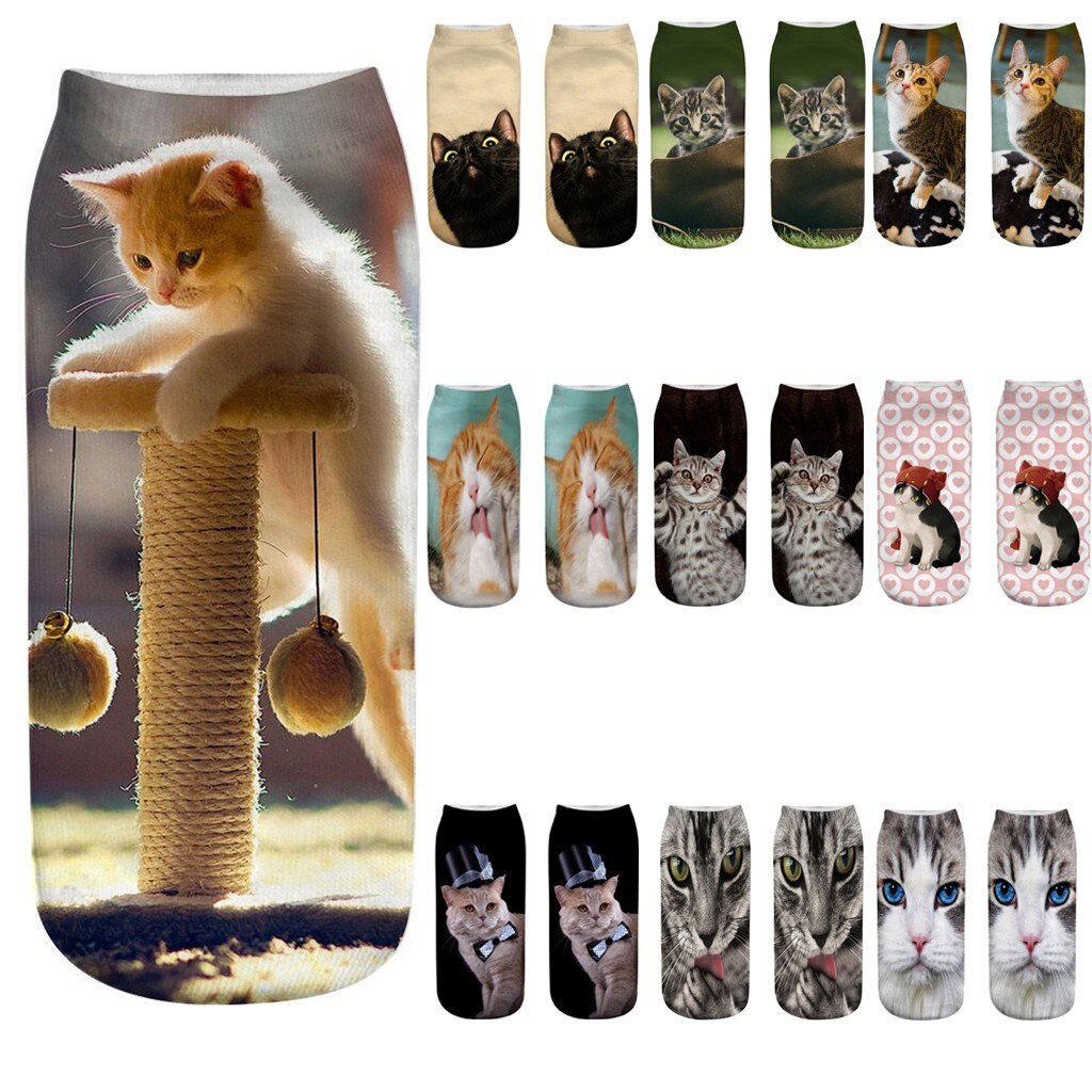 #30 Funny Socks Women Men 3d Novelty Crazy Funny Cat Ankle Socks Cute Colorful Cartoon Low Cut Socks Kobieta Skarpety