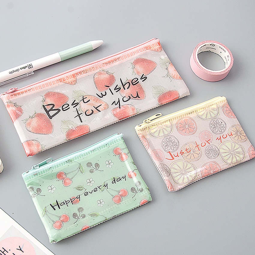 A4/A5/B6/Mini Cute Transparent File Bag Zipper Paper File Folder Book Pencil Pen Case Bag Large Capacity Stationery Storage Bag