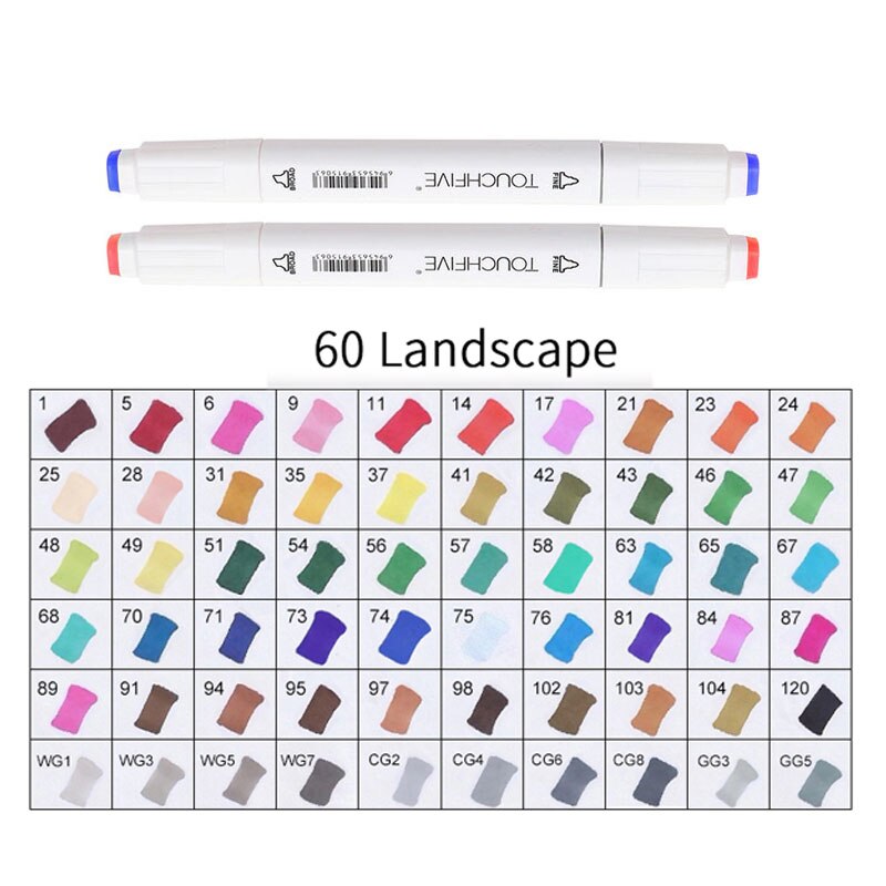 TOUCHFIVE 60 Colors Pen Marker Set Dual Head Sketch Markers Cheap Alcohol Marker Pen For Draw Manga Animation Art Supplie: 60-landscape-white