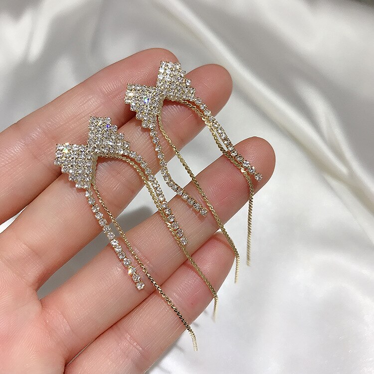 Moda pequena arco bowknot pingentes brincos feminino strass carreira escritório geometria brilhando brincos jóias coreano charme: Default Title