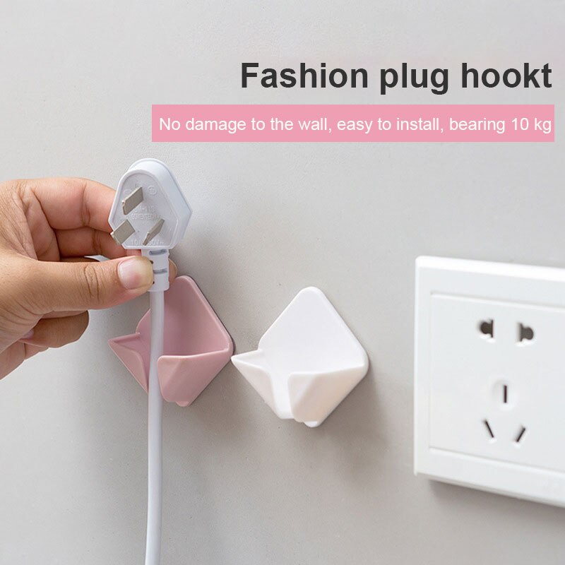 2Pcs Nail Free Storage Hooks Power Cord Storage Rack Wall Storage Hook Kitchen Plug Hook Adhesive Hooks Power Plug Hanger Holder