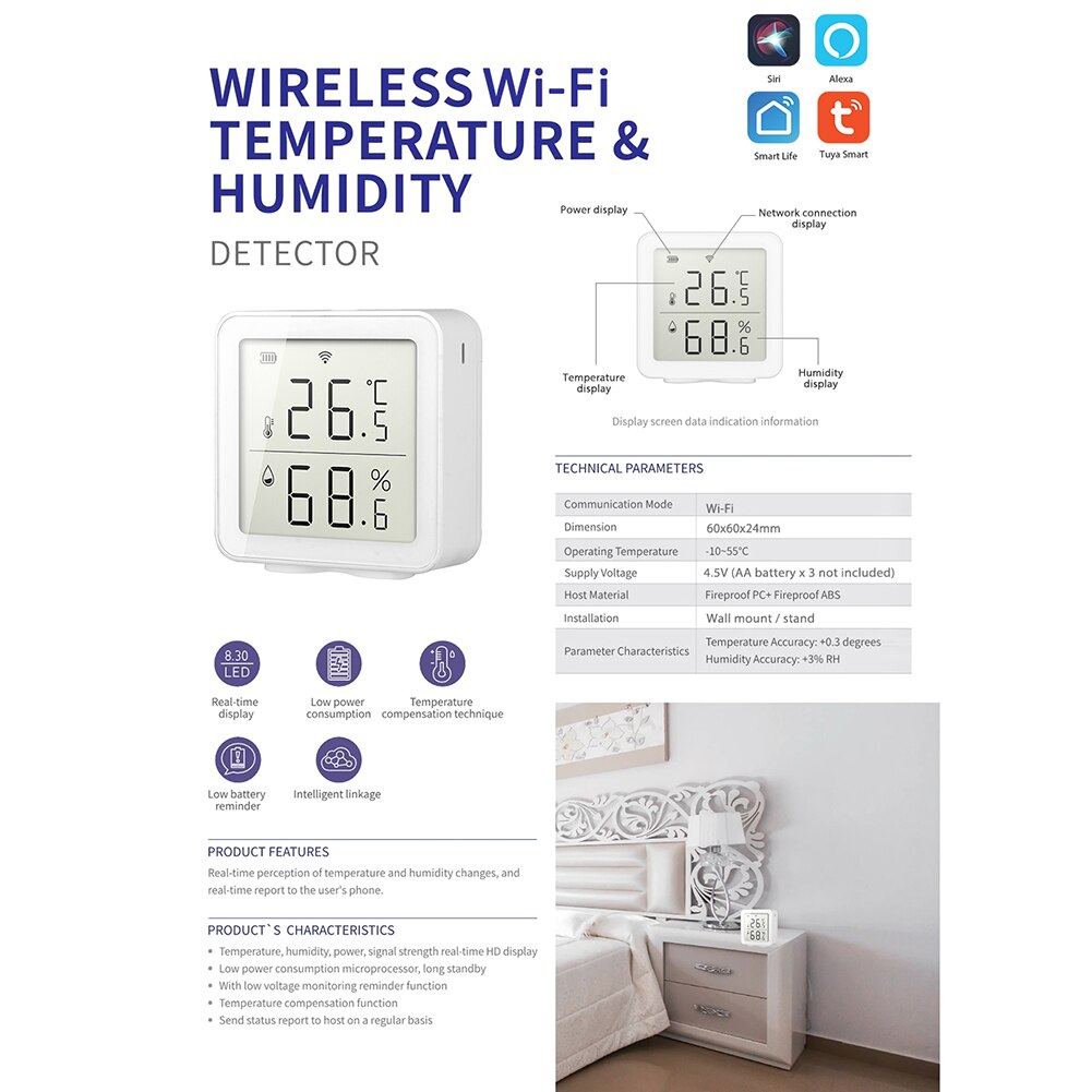 Tuya Smart life WIFI Temperature And Humidity Sensor Work With Alexa Google Home Smart Intelligent Thermometer Humidity Meter