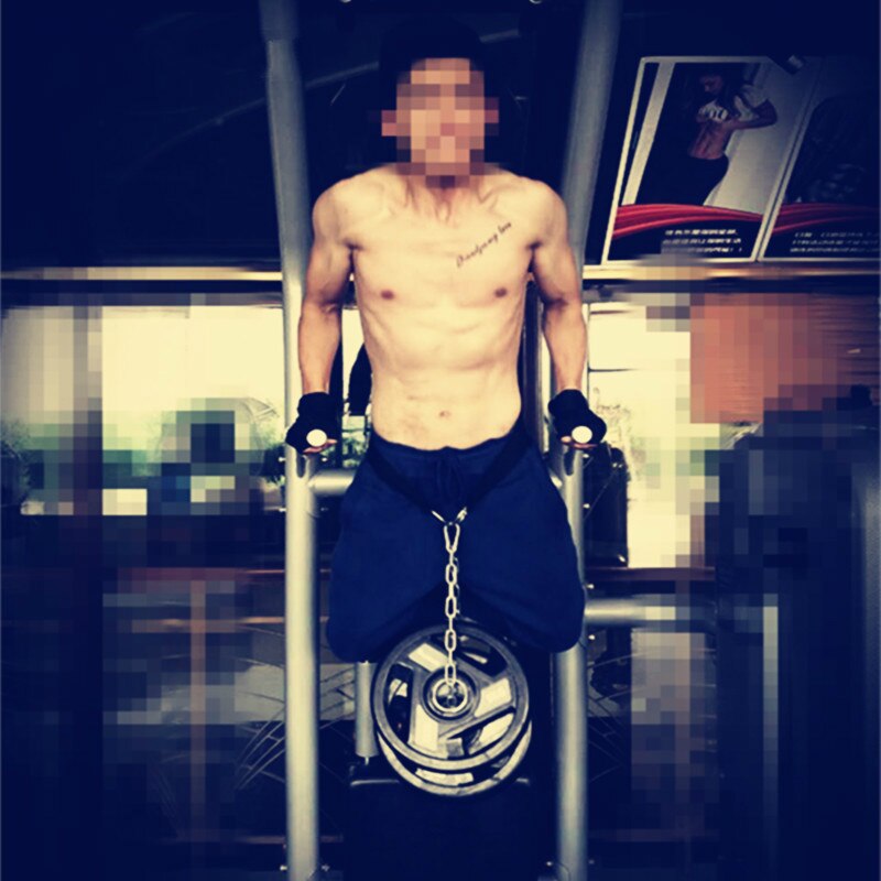Viktlyftande doppbälte med metallkedja pull-up gym fitness midjeband bodybuilding muskulationsbälte hem fitness träningsbälte