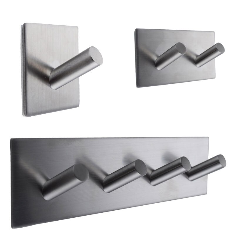 Gancho autoadhesivo de acero inoxidable con 1/2/4 ganchos para llaves, Soporte para Baño, cocina, montaje en pared, ganchos multiusos E2S