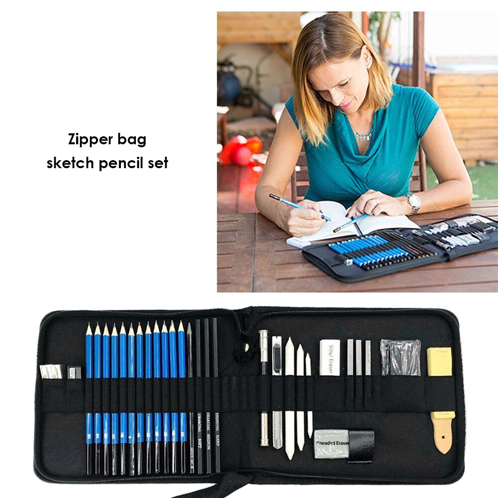 33pcs Sketch Pencil Set Sketching Drawing Kit Wood Pencil Zipper Case For Painter School Students Art Supplies