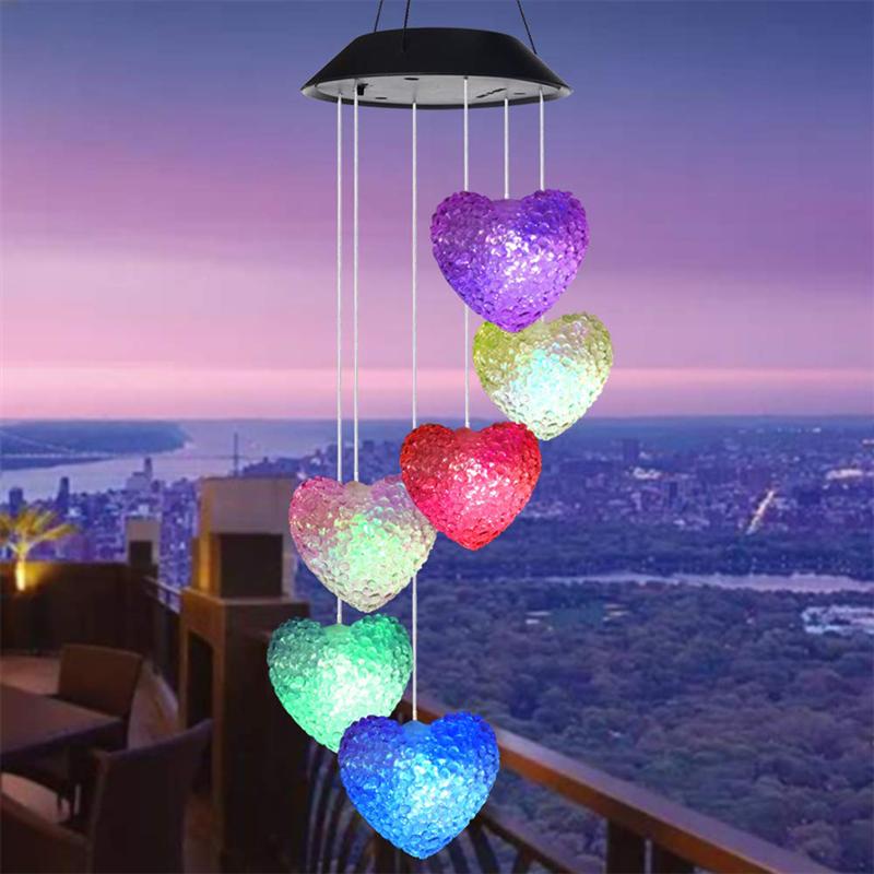 Hart Vorm Solar Wind Chime Lamp Outdoor Kleur Veranderende 6 Leds Wind Chime Licht Kleurrijke Decoratie Licht Party Yard Festival
