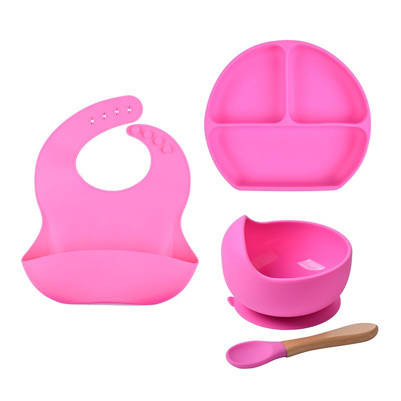 Juego de cuencos de silicona para bebé, juego de platos y cucharas sin BPA, vajilla para niños, plato de alimentación de succión antideslizante, platos de cena para niños, 4 unids/set: Y8