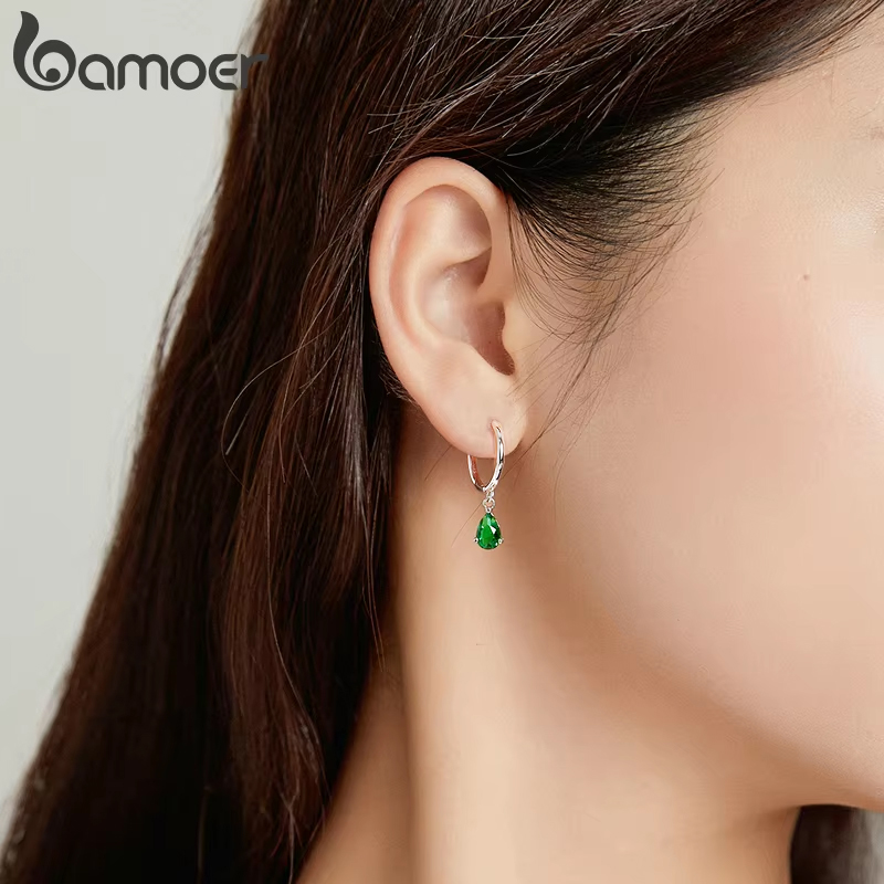 Pendientes de gota de agua de plata BAMOER ISHWAR, Plata de Ley 925, pendiente con forma de gota de 4 colores para mujer, joyería llamativa SCE1018