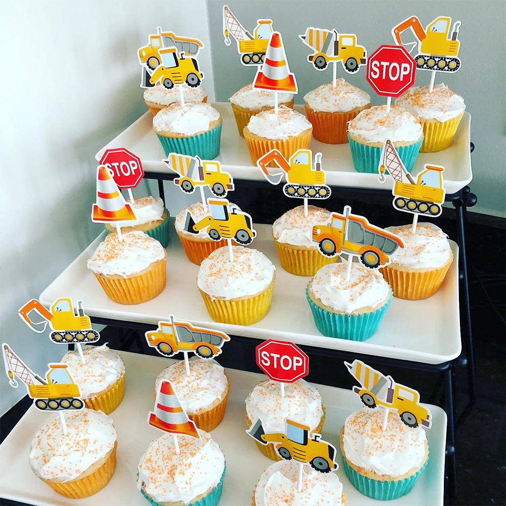 7 stks Bouw Cupcake Topper Pick Dump Truck Graafmachine Tractor Party Cake Toppers voor Kinderen Verjaardag Baby Shower Party Decor