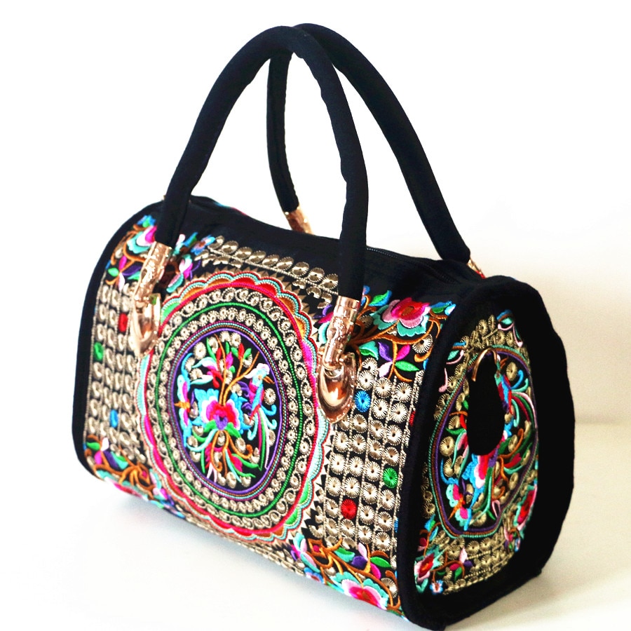 Women's Canvas Handbags Casual Shoulder Bag Floral Embroidered Ethnic Bag Vintage Messenger Bag Ladies Crossbody Bag