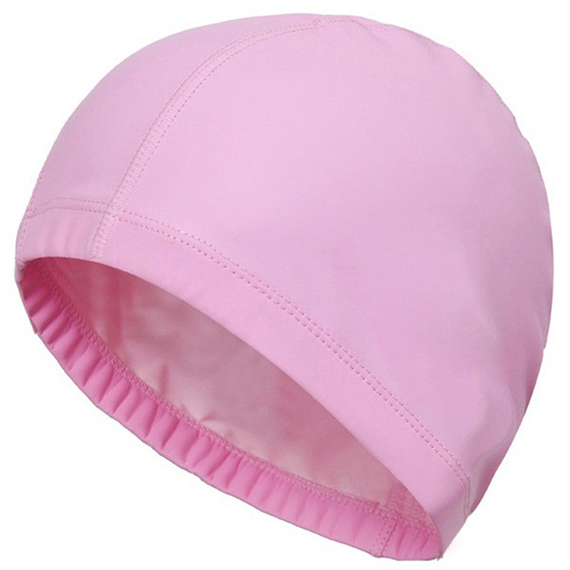 Boné de natação de tecido PU para homens e mulheres, chapéu de piscina impermeável, esporte aquático, protetor de orelhas, tampas de banho para cabelos longos adultos: Rosa