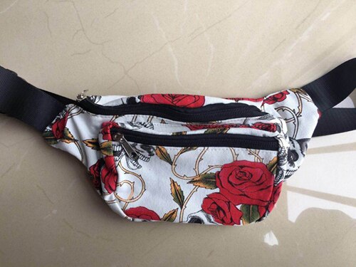 Annmouler mærke kvinder talje taske lærred fanny pack stor kapacitet talje bælte tas skul & rose hofte bryst taske til piger: Hvid